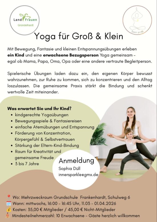 Neu: Yoga für Eltern & Kinder (gerne auch Großeltern oder andere Bezugspersonen)